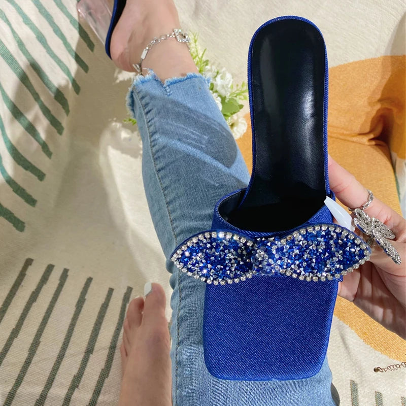 Blue Denim Transparent High Heel Slippers