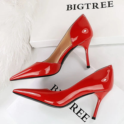 Patent Leather Stiletto Pumps - 8 Cm Heels Fashionable Party Shoes For Women