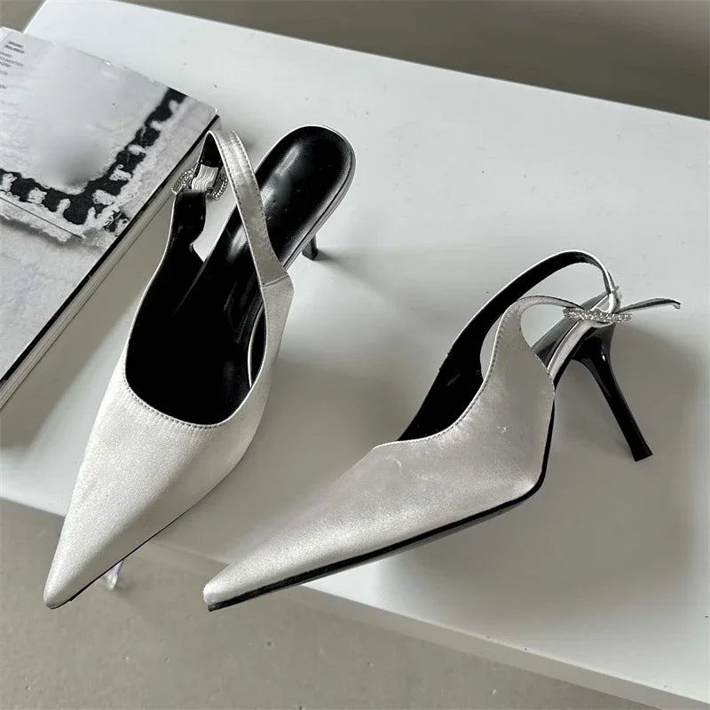 Satin Pointed Toe High Heel Pumps Sandals for Women
