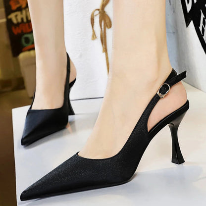 Pointed Kitten Heel Sandals For Women In Silks And Satins Summer