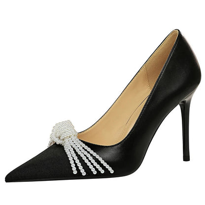 Luxurious Pearl Bowknot High Heels For Fashion Parties