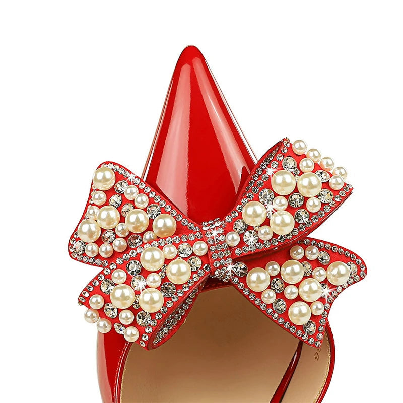 Bowknot Kitten Heels Patent Leather Women Pumps Shoes