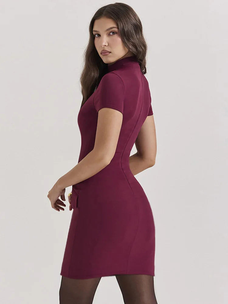 Short Sleeve Mini Dress With Two Pockets