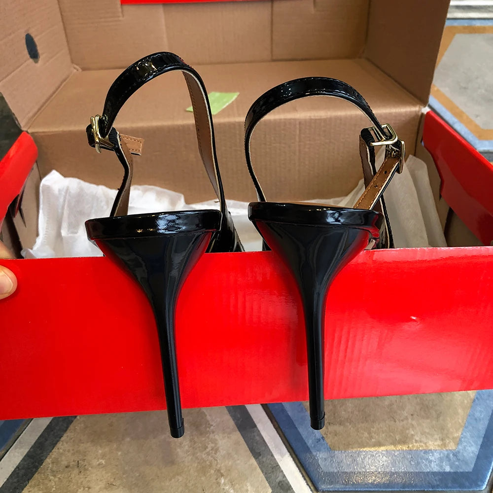 Peep Toe Patent Slingbacks Sandals With 13Cm High Heel For Women