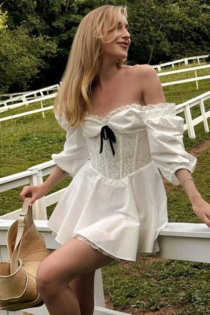 Off-Shoulder Long Sleeve A-Line Mini Dress