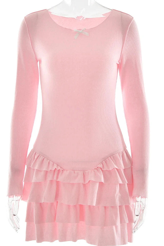 Elegant Long Sleeve Mini Dress With High Waist