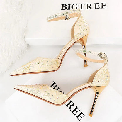 Rhinestone Women Pumps With Pointed Toe And Stiletto Heels