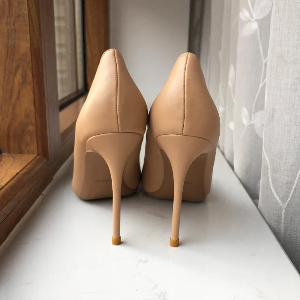 Nude Matte V Side Cut Pointy Toe High Heel Shoes