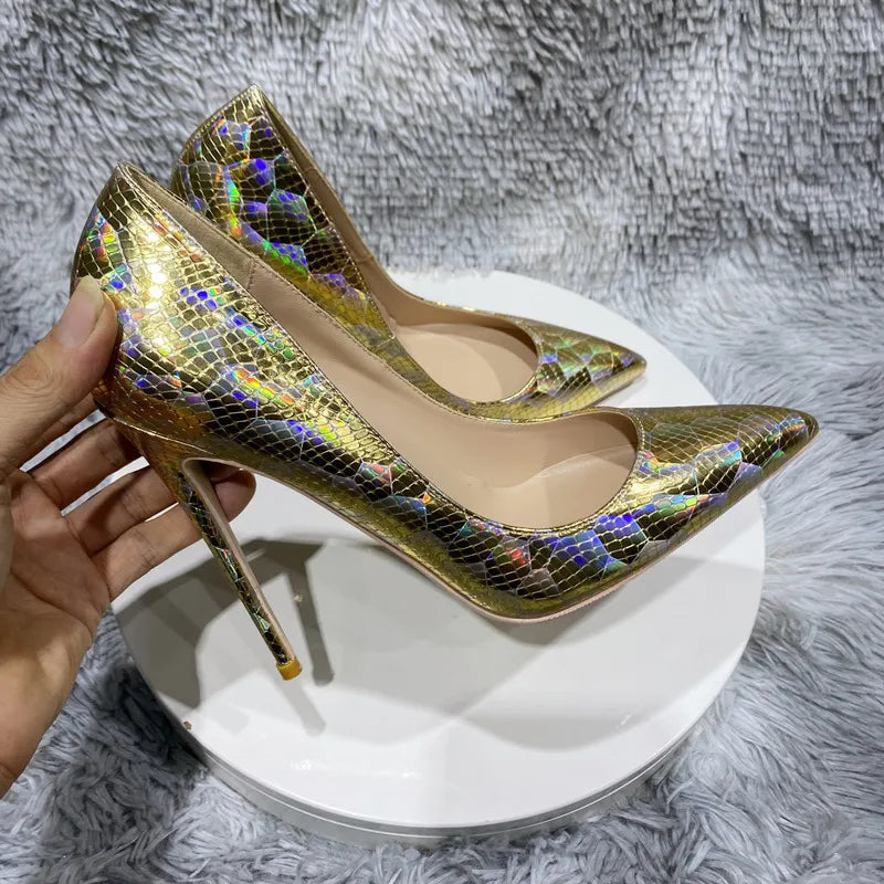 Crocodile Effect Pointy Toe High Heel Shoes For Women