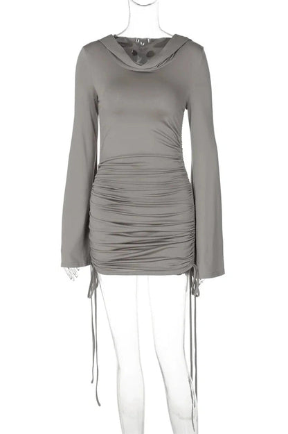 Pleated Slim Fit Long Sleeve A-Line Mini Dress
