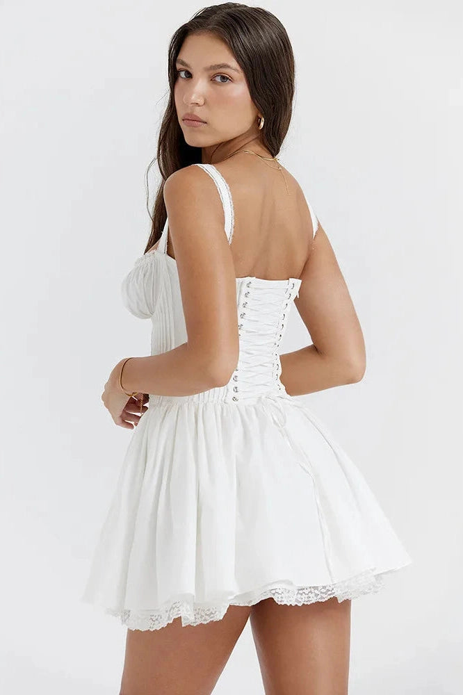 Spaghetti Strap Lace Patchwork Mini Dress