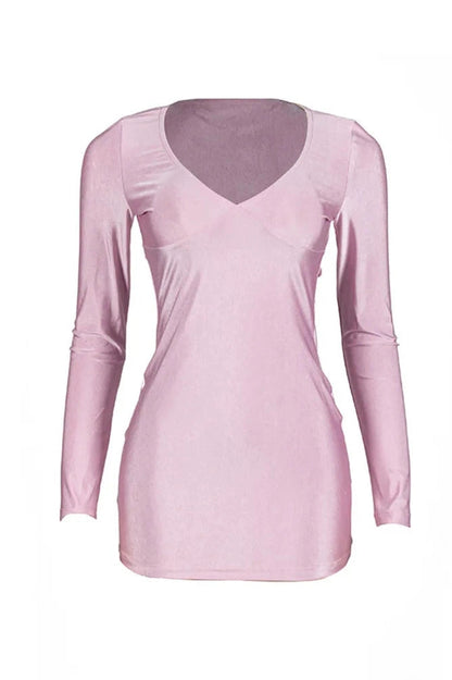 Deep V-Neck Long Sleeve Mini Dress