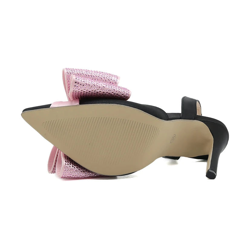 Butterfly-Knot Women Pumps With Ankle Strap And Thin Heels