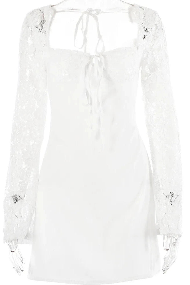Patchwork Lace-Up Bodycon Mini Dress