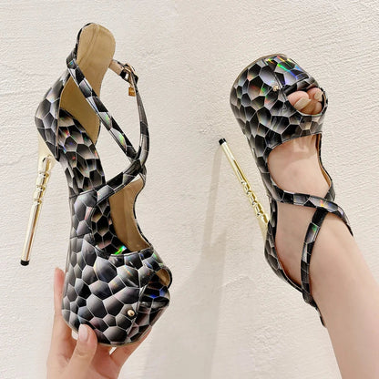 Peep Toe Hollow Out Platform Sandals With Super Stiletto Heels