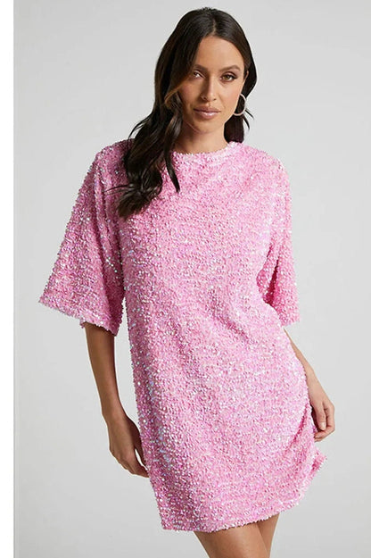Backless Short-Sleeved Loose Mini Dress With Straps