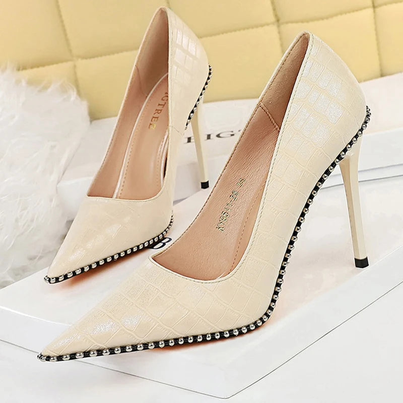 Sexy Party Rivet Woman Pumps - High Heels Stiletto In Pu Leather
