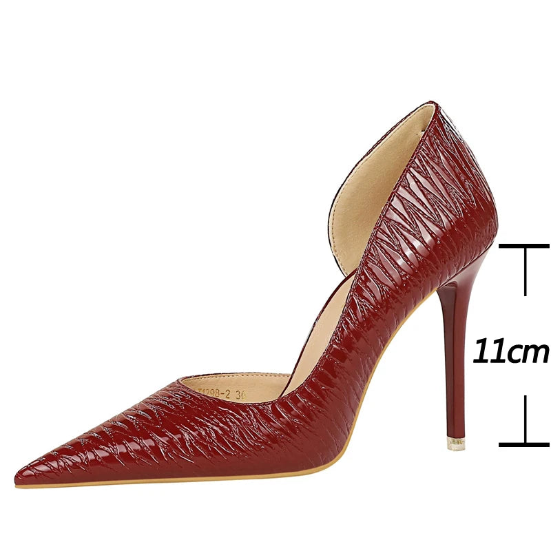 Embossed Lacquer Leather High Heel Women Pumps Stilettos