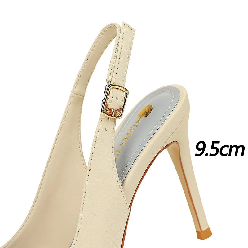 Metal Square Buckle High Heel Stiletto Pumps For Women Pointed Toe Sexy Party Shoes