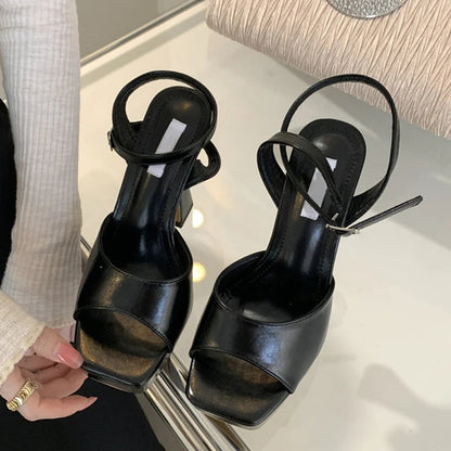 Silver Ankle Strap Sandals Women Summer Fashion Open Toe Platform High Heels
