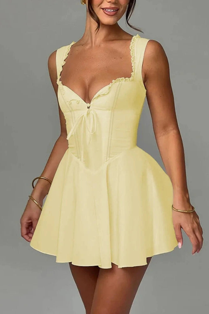 Sleeveless Deep V-Neck Lace-Up Mini Dress