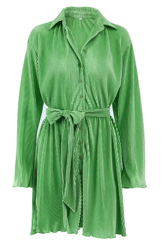 Printed Pleated Lace Up Mini Dress