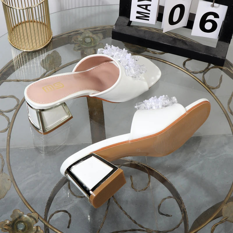 Summer Rhinestone Beads High Heel Sandals For Women