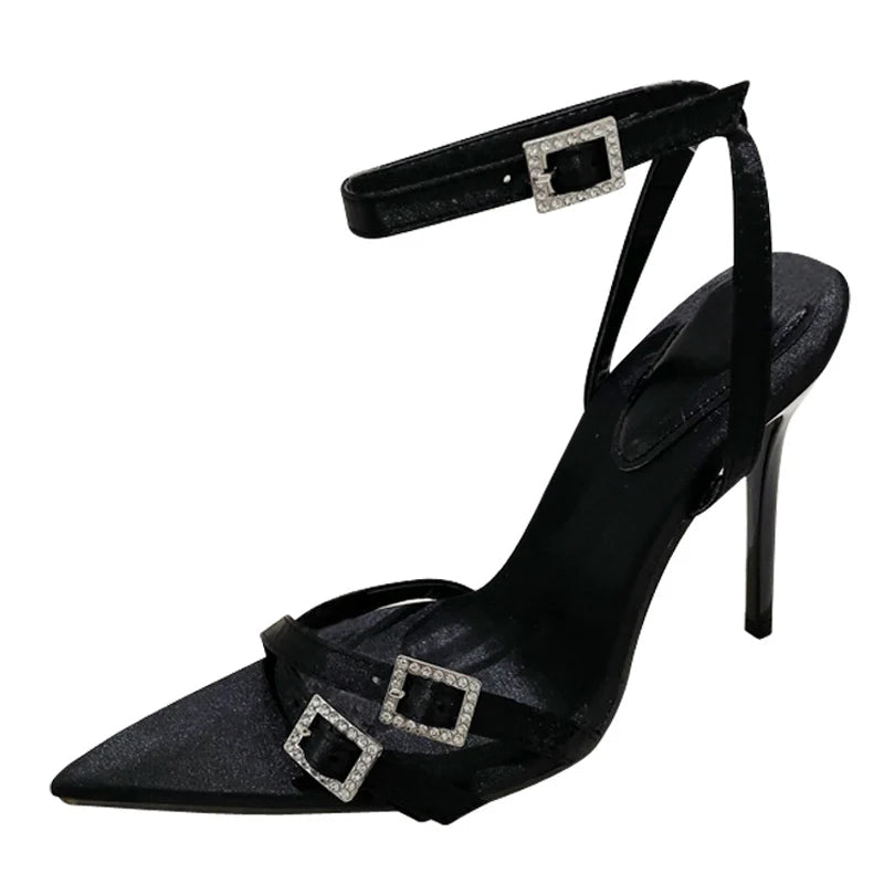 Crystal Buckle High Heels Sandals For Women