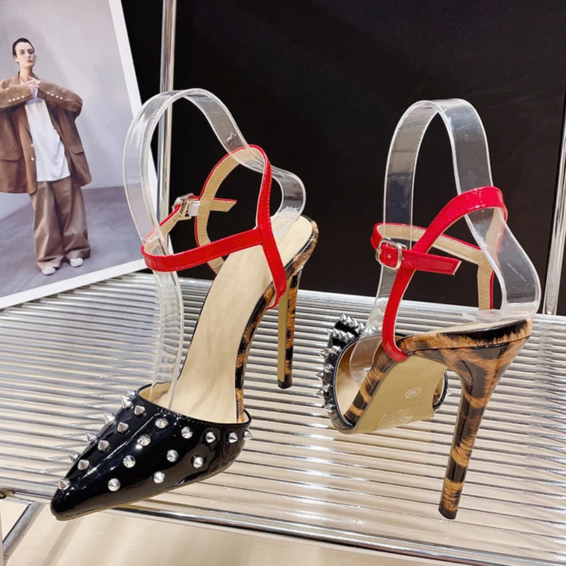 Metal Rivet Pointed Toe Stiletto Sandals Women Pumps