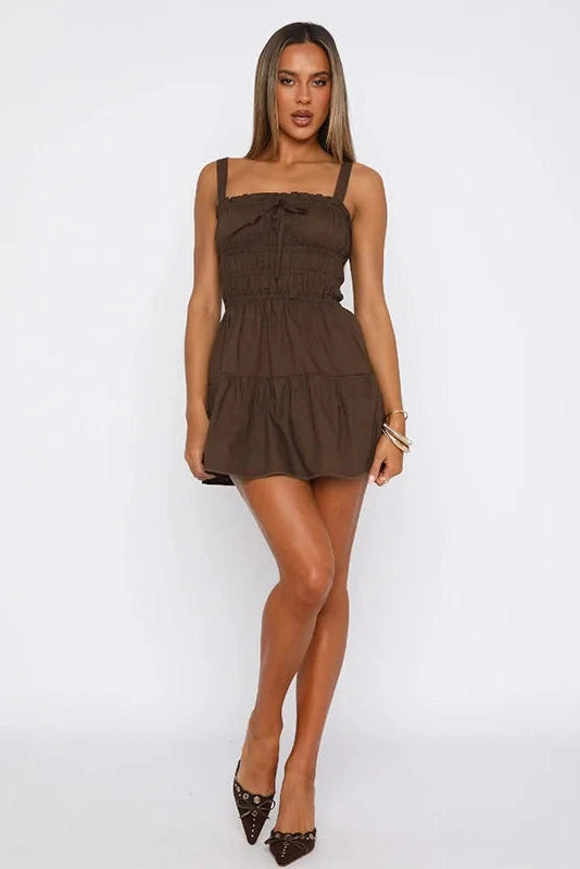 Elegant Patchwork Mini Dress With Elastic Waist