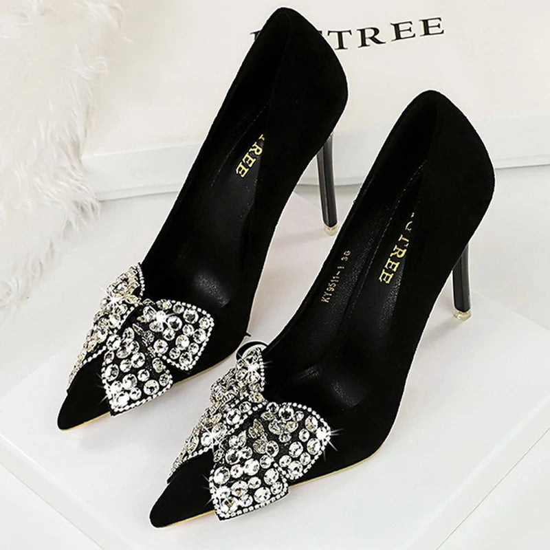 Rhinestone Bowknot High Heel Party Pumps For Women