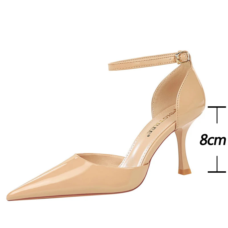 Nude Patent Leather High-Heeled Pumps For Women Luxury Banquet Shoes Summer