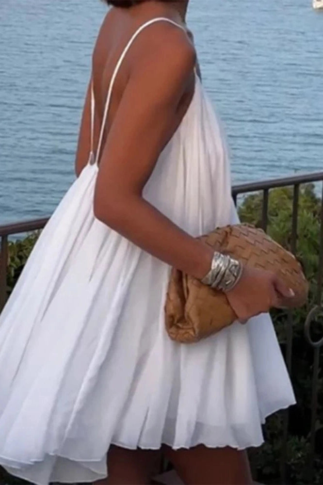 Sleeveless Mini Dress With Straps And High Waist