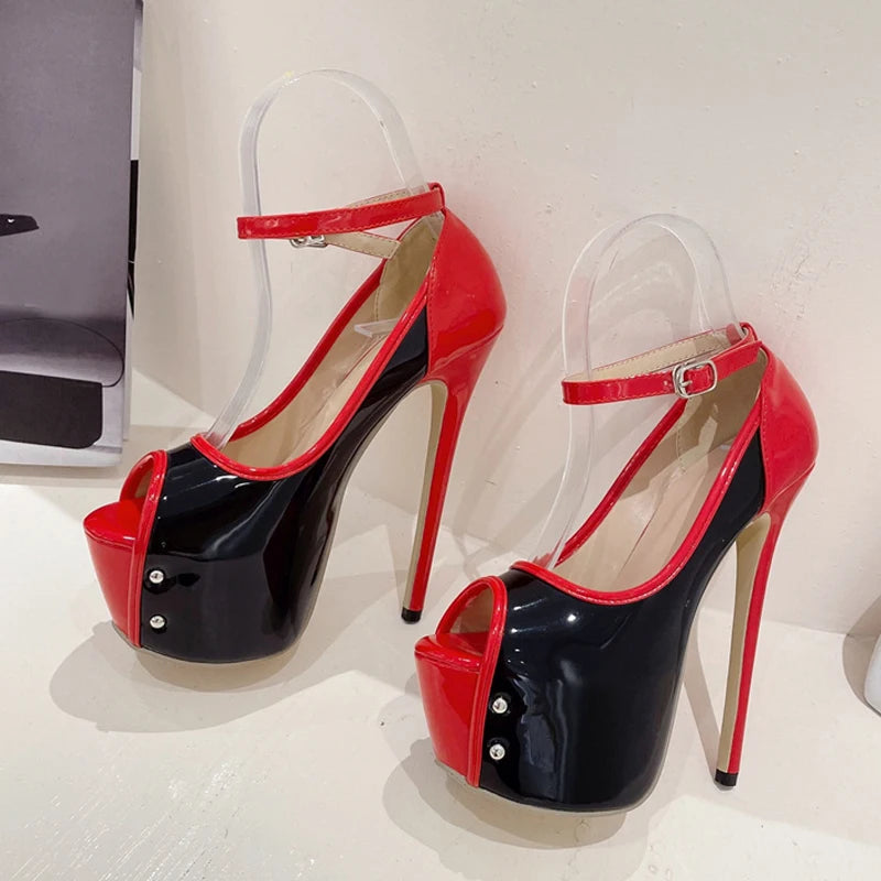 Black Red High Heels Women Sandal With Buckle Strap Platform Pumps