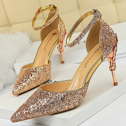 Sequin Wedding Pumps With Metal Decoration - 7.5Cm Stilettos