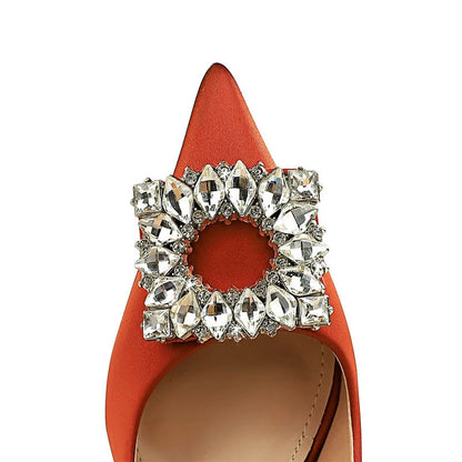 Rhinestone Women Pumps Silks Satins High Heels Stilettos Wedding Shoes
