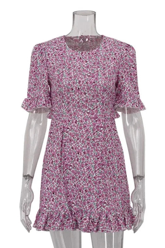 Flower Print Backless Mini Dress