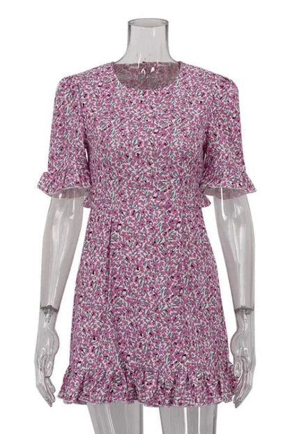 Flower Print Backless Mini Dress