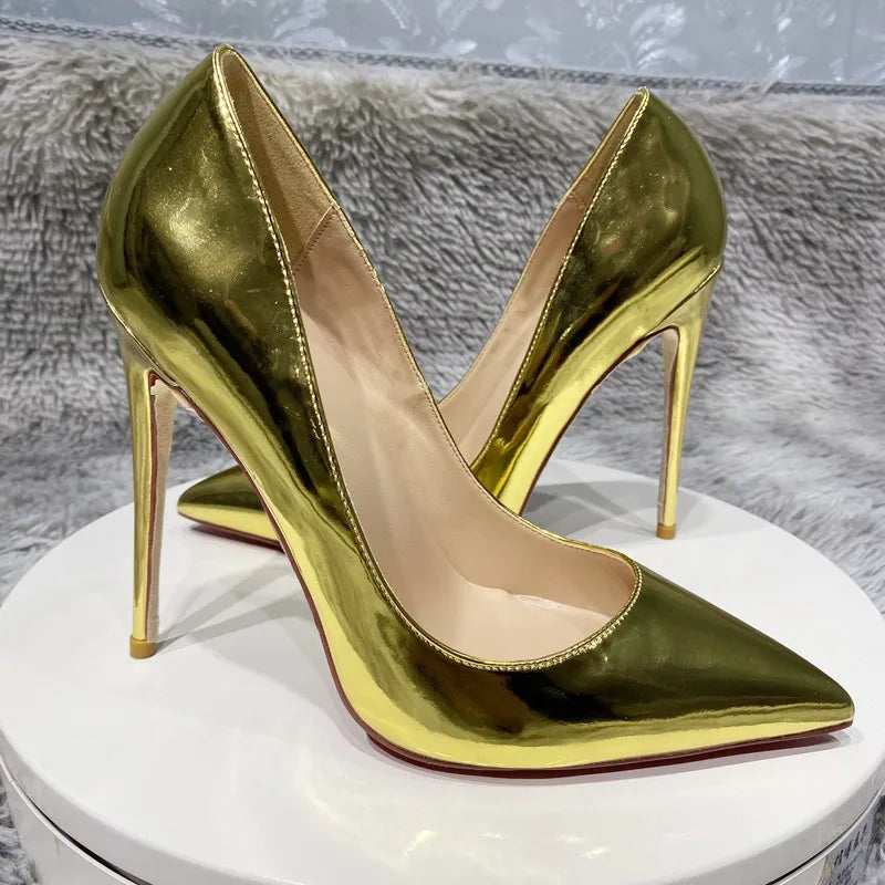 Mirror Gold Women Pointy Toe High Heel Wedding Bridal Dress Shoes