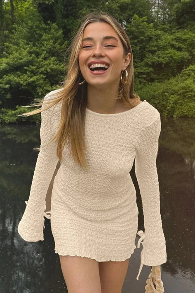 Backless Long Sleeve Mini Dress