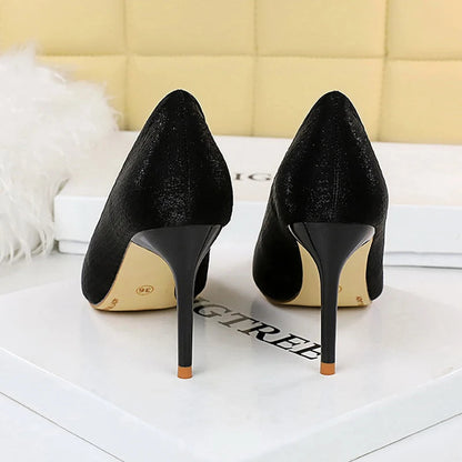 Embossed Satin High-Heeled Shoes Women Pumps With Kitten Heels