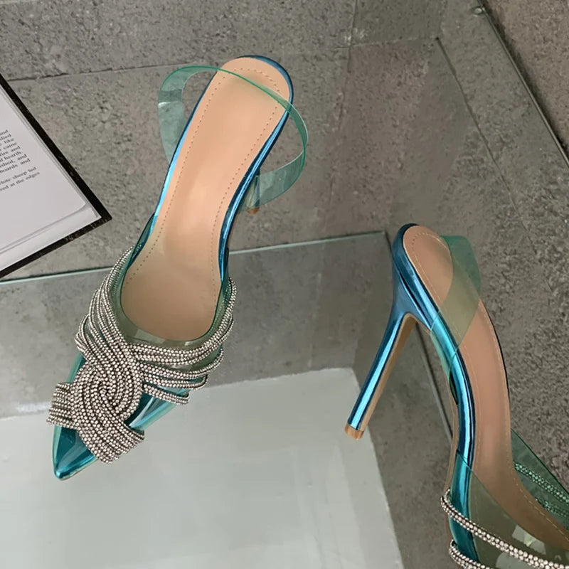 Crystal Clear Pointed Toe High Heel Slingback Sandals