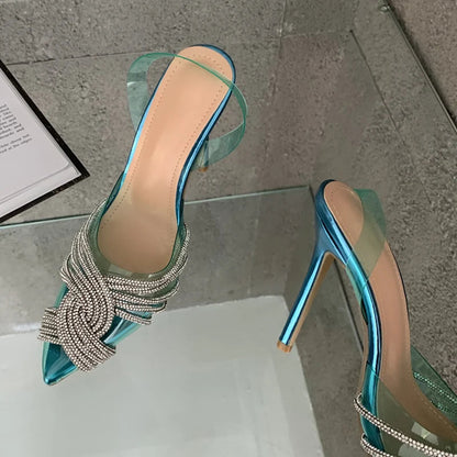Crystal Clear Pointed Toe High Heel Slingback Sandals