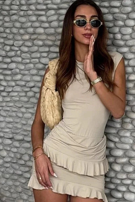 Lace Up Patchwork Sleeveless Mini Dress
