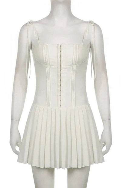 Pleated Lace Up Mini Dress