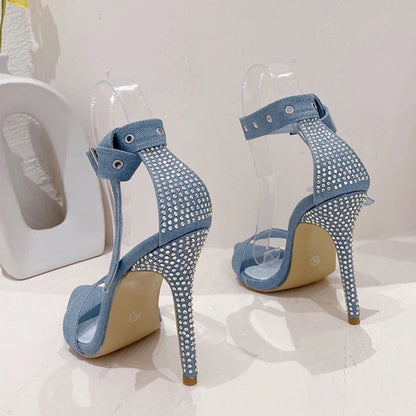 Crystal Rhinestone Thin High Heels Sandals For Women - Summer Fashion