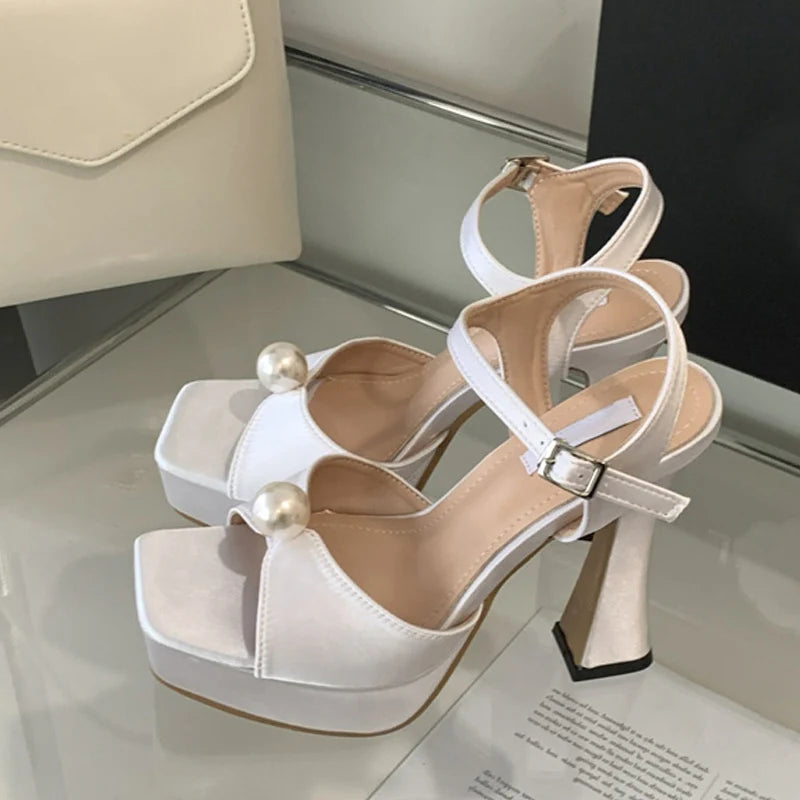 White Pink Chunky Platform Sandals For Women