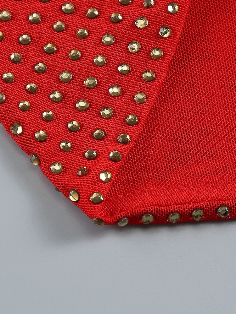 Althea Long Sleeve Mini Dress With Cowl Back Mesh And Rhinestones