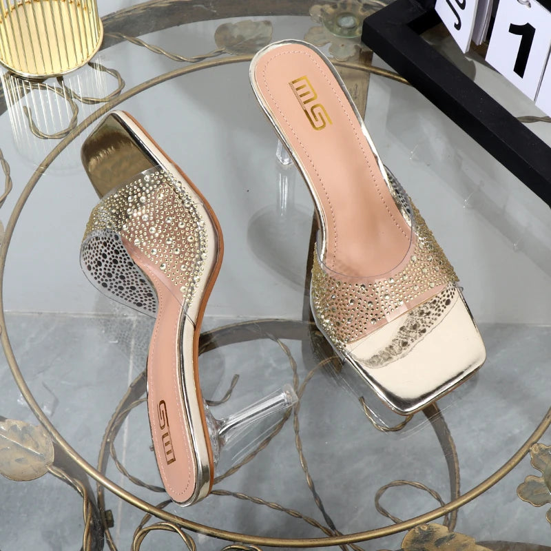 Summer Rhinestone Thin Heel High Sandals Luxury Designer 8.5Cm