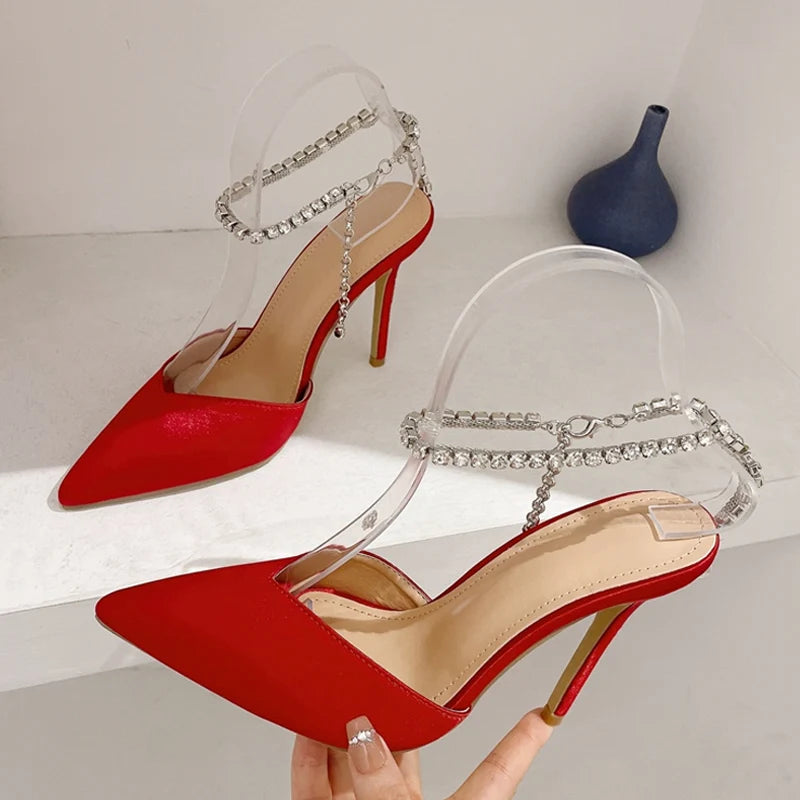 Rhinestones Chain Women Pumps - Elegant High Heels